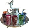 Moroccan Artisan Teapot Set – 750ml Silver-Plated Brass Teapot with Handcrafted Tray and 6 Hand-Painted Tea Glasses