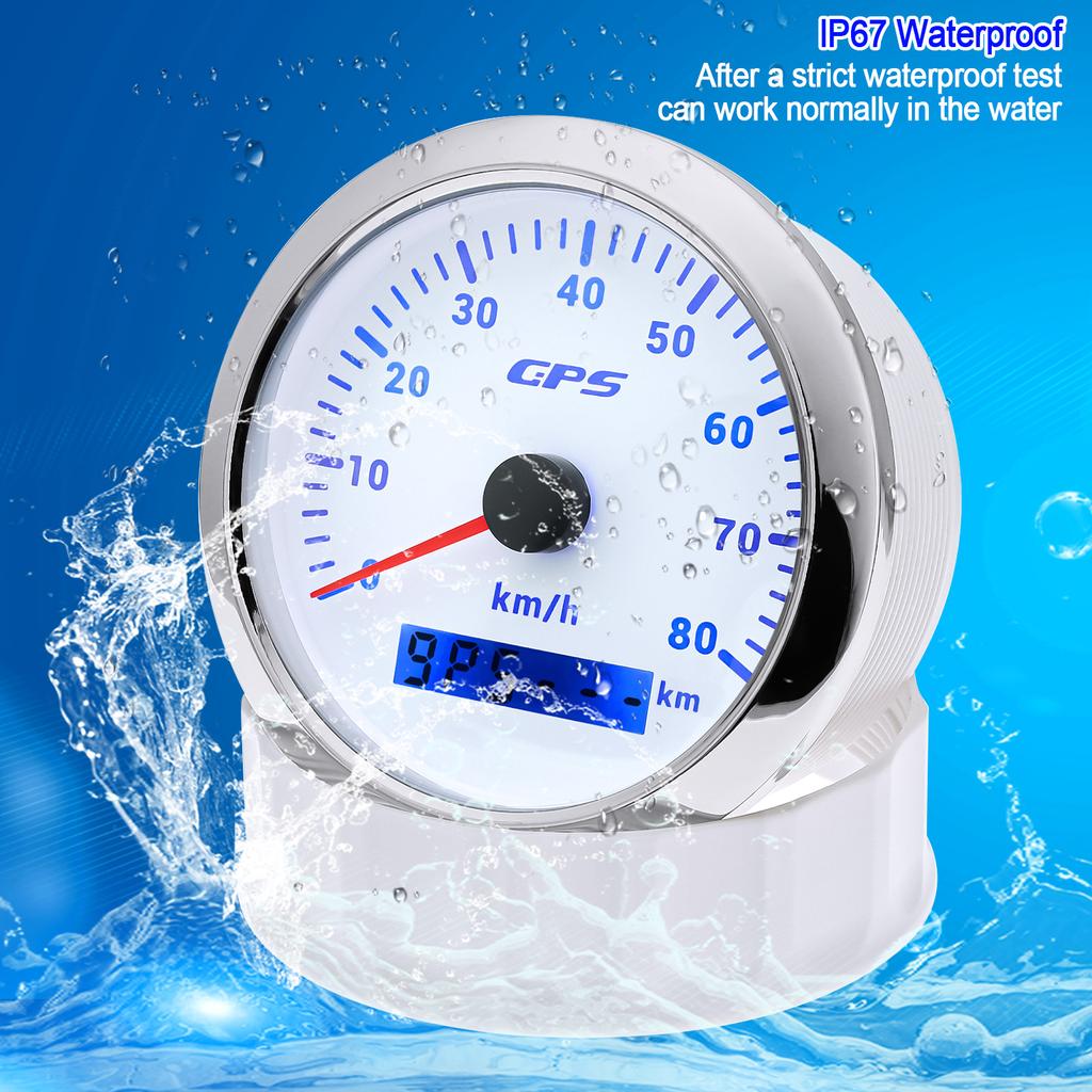 HD 85mm GPS Speedometer 0-80Km/H Speed Odometer Gauge 7 Colors Backlight for Marine Boat Car Truck 85mm Diam Holder(Option)