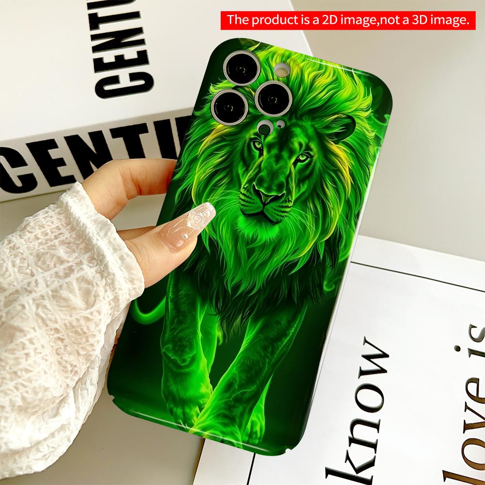 2DFlat Green Lion Neon Glow Phone Case All inclusive film hard phone case, compatible with iPhone 18 Pro Max 17 16 15 14 13 12 11