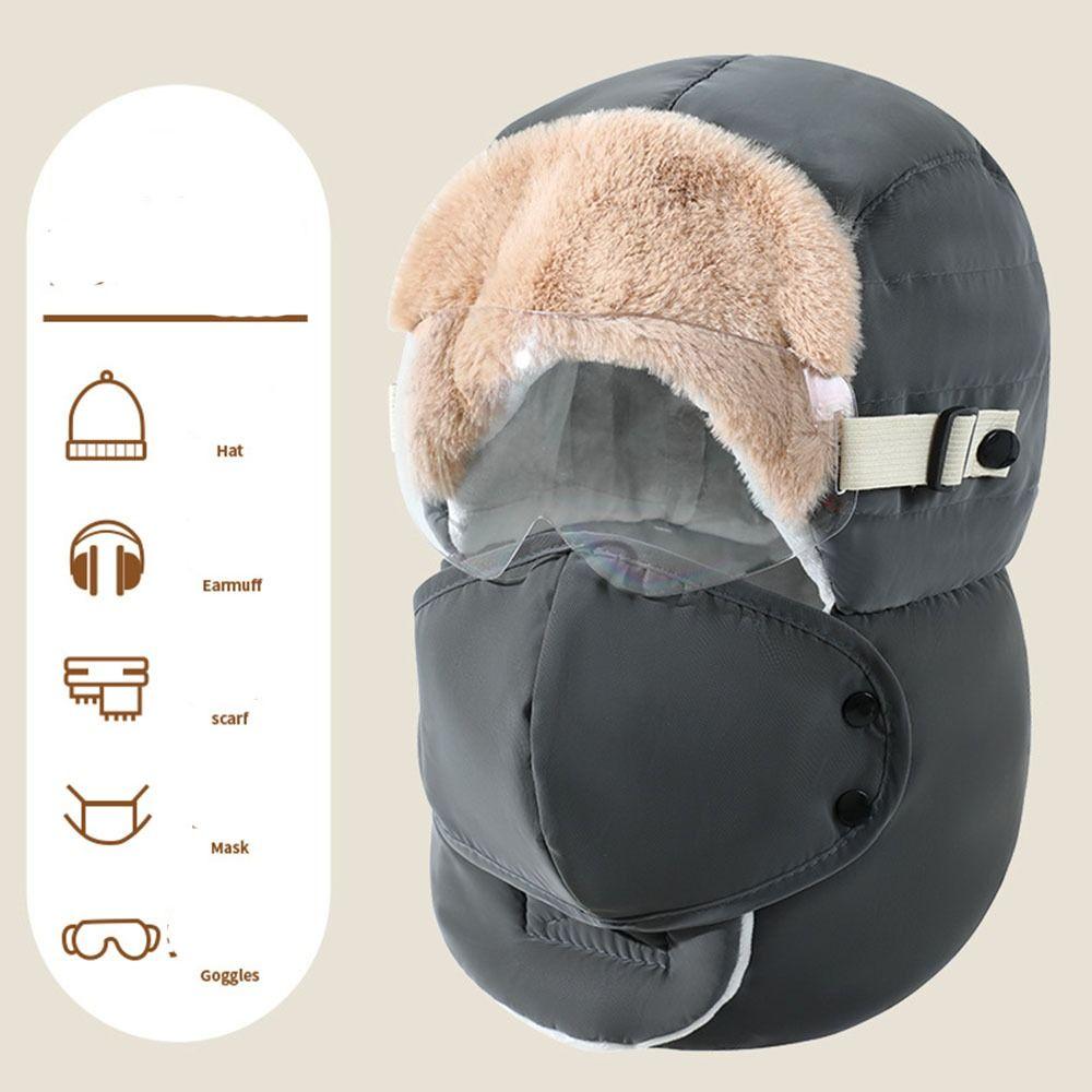 Ветрозащитная зимняя маска-очки Шапка Антизапотевание Очки Теплая лыжная шапка Простая шапка-ушанка для езды Русская