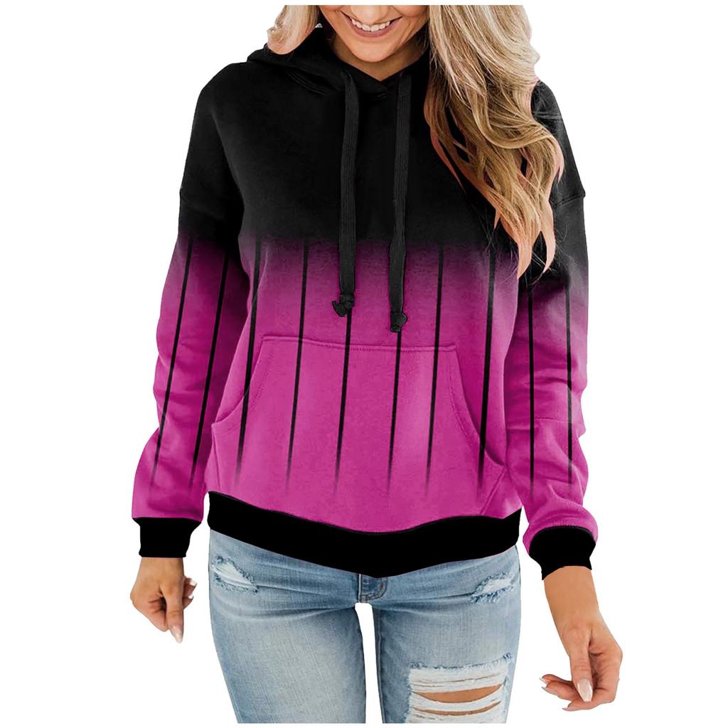 Ladies Hooded Plaid Print Long Sleeve Sweatshirt Loose Women Drawstring Sweatshirt