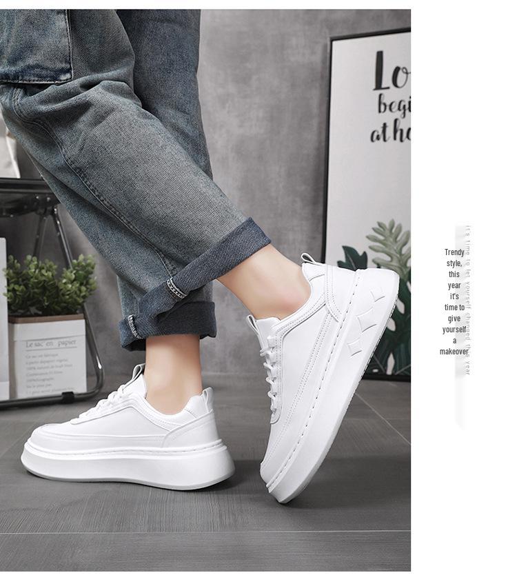 Men's Trendy Breathable White Sneakers - Versatile, Height-Increasing, Thick Sole Casual Sports Shoes