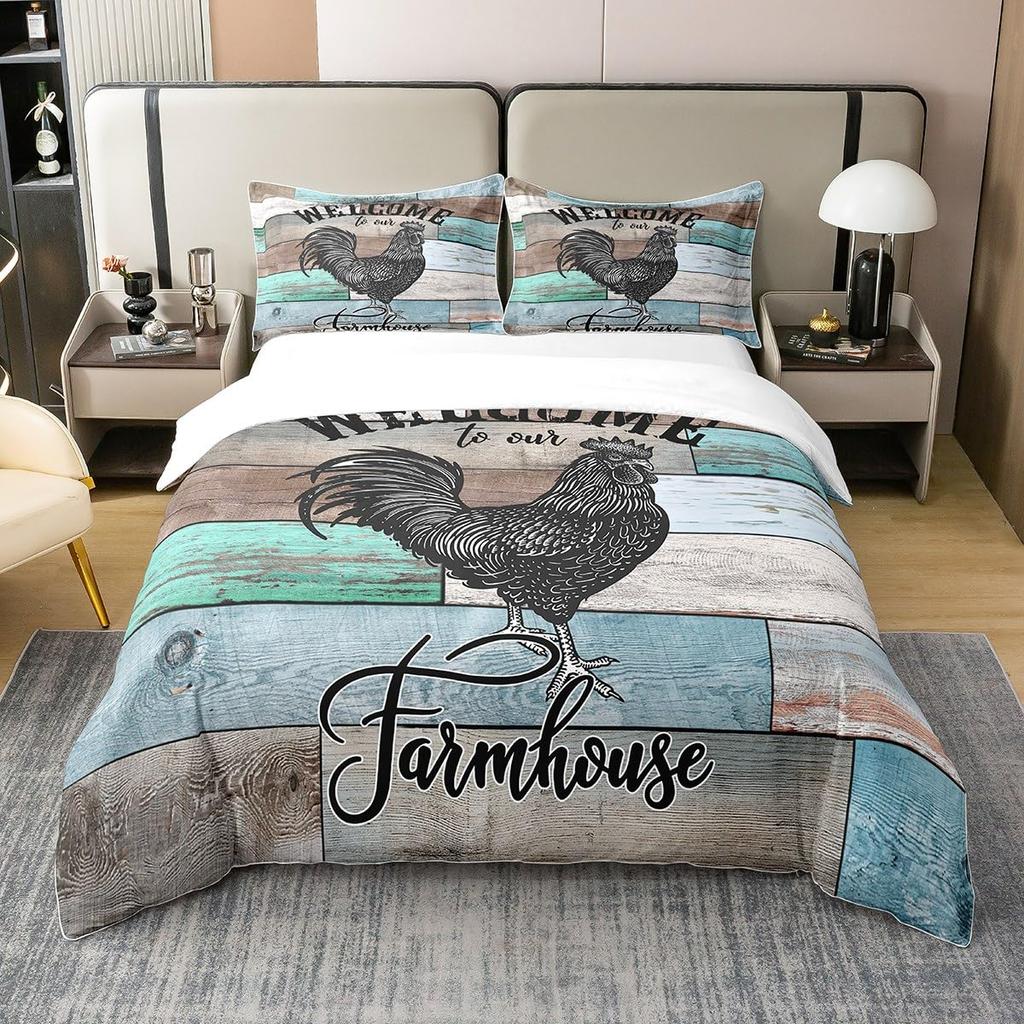 Комплект пододеяльника для фермерского дома с курицами, подсолнухами, животными, современный подарок для комнаты, ретро-доска, черно-белая клетка, пододеяльник
