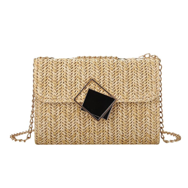 2024 летняя новая модная тенденция соломенная сумка в иностранном стиле сумка-мессенджер через плечо женская корейская версия цепочка маленькая квадратная сумка