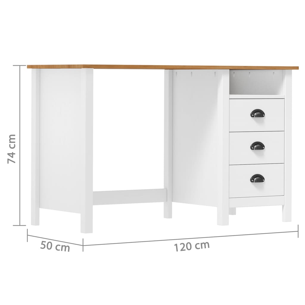 Hill Desk with 3 Drawers 120x50x74 cm Pine Wood