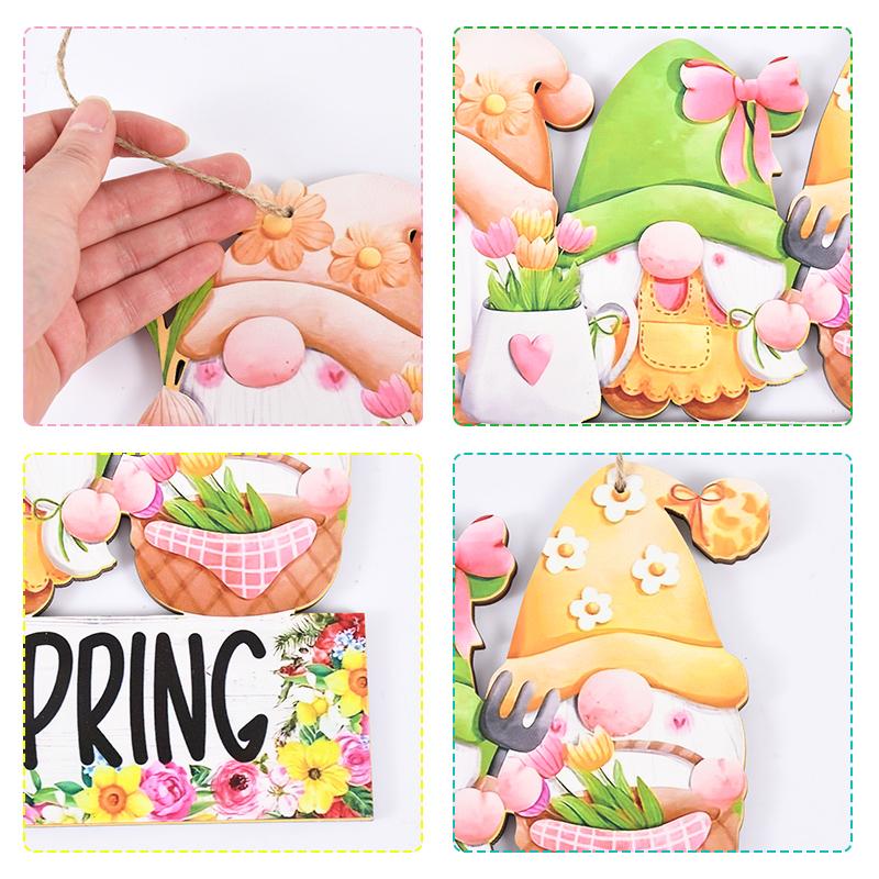 Пасхальные деревянные подвесные украшения Hello Spring Bunny Morkovy Rabbit Decoration for Home Door Wooden Board Sign DIY Wreath Garland