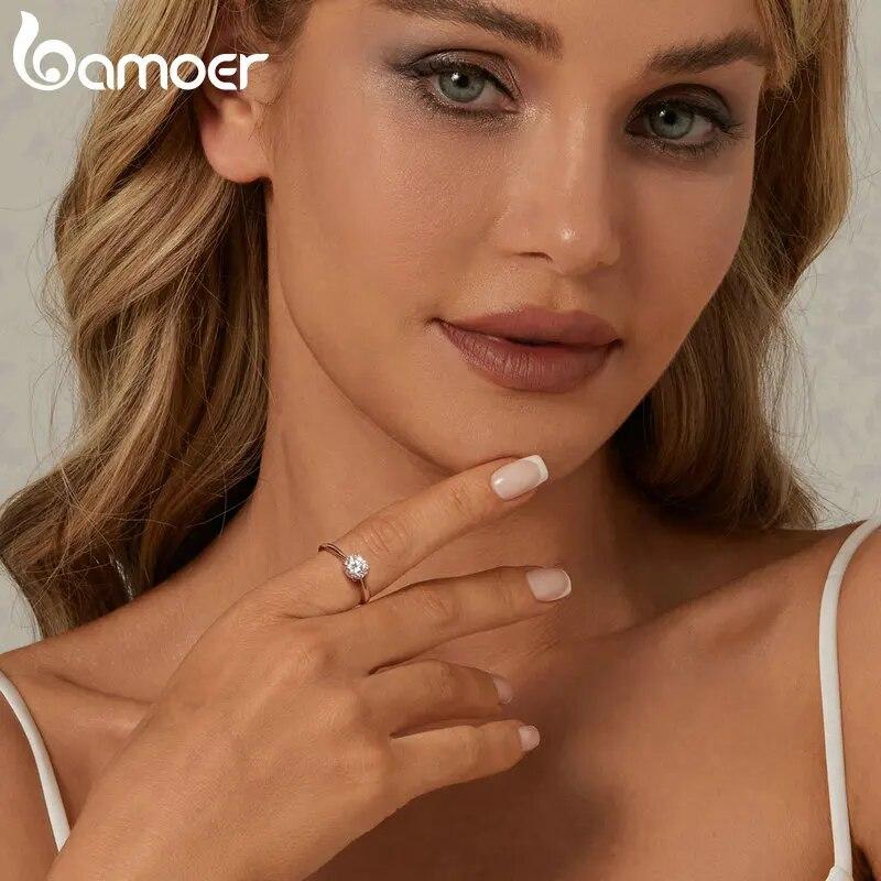 Bamoer 1.0CT Moissanite Ring D Color VVS1 EX Lab Diamond Wedding Ring for Women Engagement 925 Sterling Silver Fine Jewelry Gift