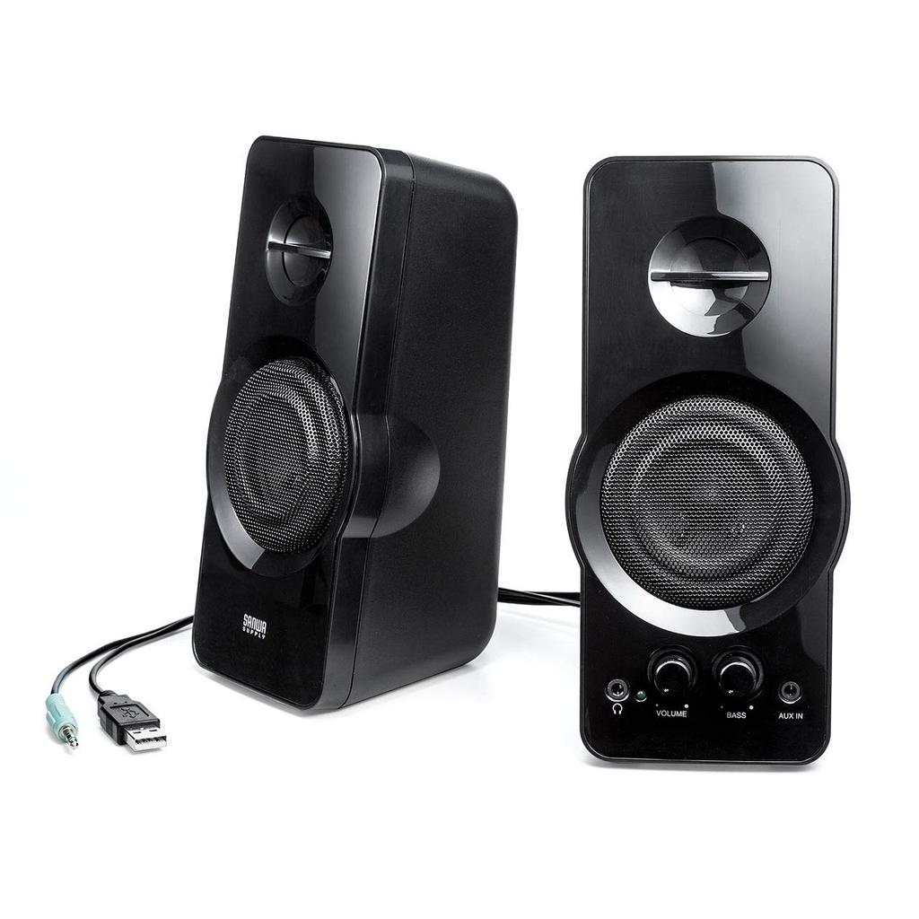 Sanwa Direct PC Speaker High Output 36W USB Power Supply Stereo Mini Jack Connection Headphone Compatible Bass Adjustment 3.5mm 400-SP082