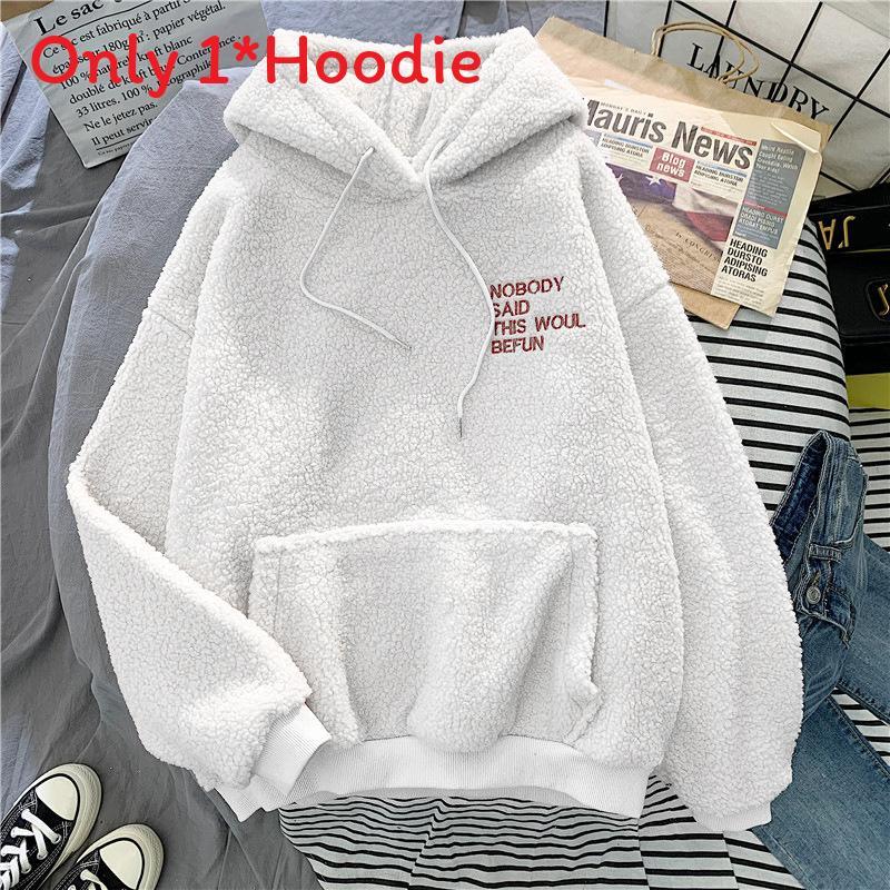 Hooded Embroidered Letter Pattern Thick Sweatshirt For Women With Loose Fit