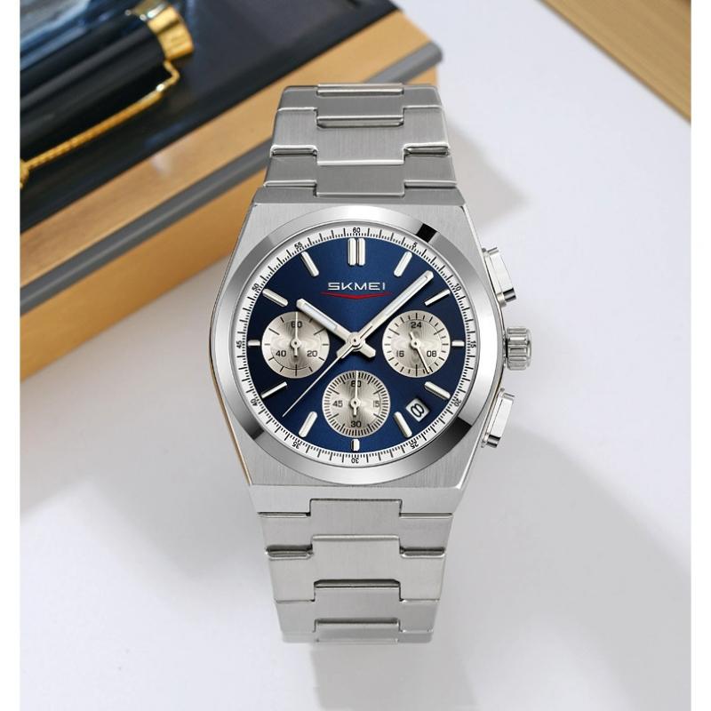 Skmei Роскошные мужские часы Водонепроницаемые Люминесцентные Хронограф Дата Часы из нержавеющей стали для мужчин Кварцевые Военные мужские часы