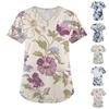 Женская мода с коротким рукавом и V-образным вырезом с карманами и цветочным принтом Топы Одежда