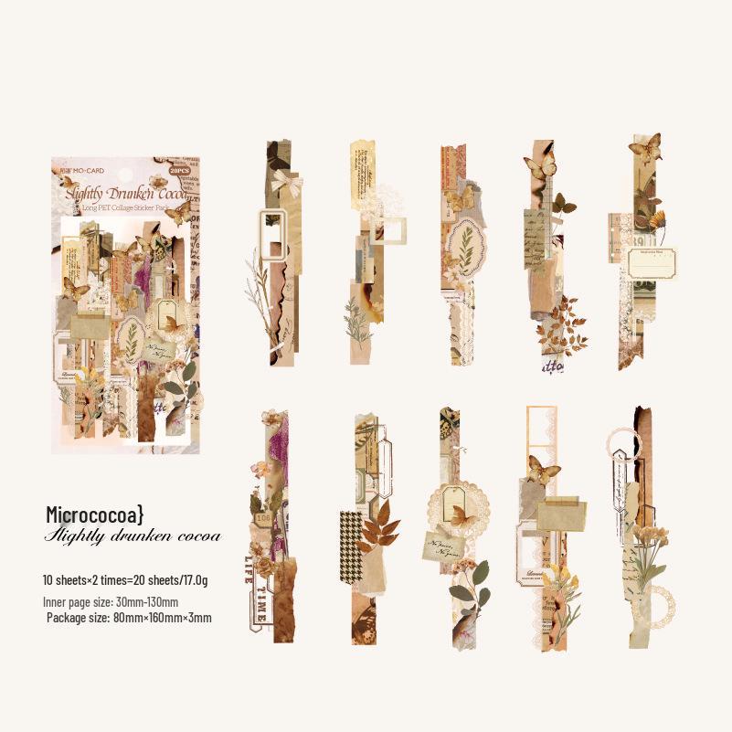 Набор ретро-коллажных стикеров Momo PET: 20 листов, 6 дизайнов для журналов и DIY-декора