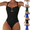 Women Monokini V-Neck Sleeveless Ruched High Waist One-piece Bikini Solid Color Quick Drying Bathing Suit