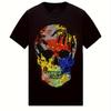 Мужская Женская Блестящая Футболка с Графикой Черепа из Страз Черная с Разноцветным Блеском Круглый Вырез Короткий Рукав Повседневная Футболка