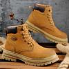 Мужские и женские ботинки. Высокие рабочие ботинки из натуральной кожи. Желтые ботинки осень-зима.