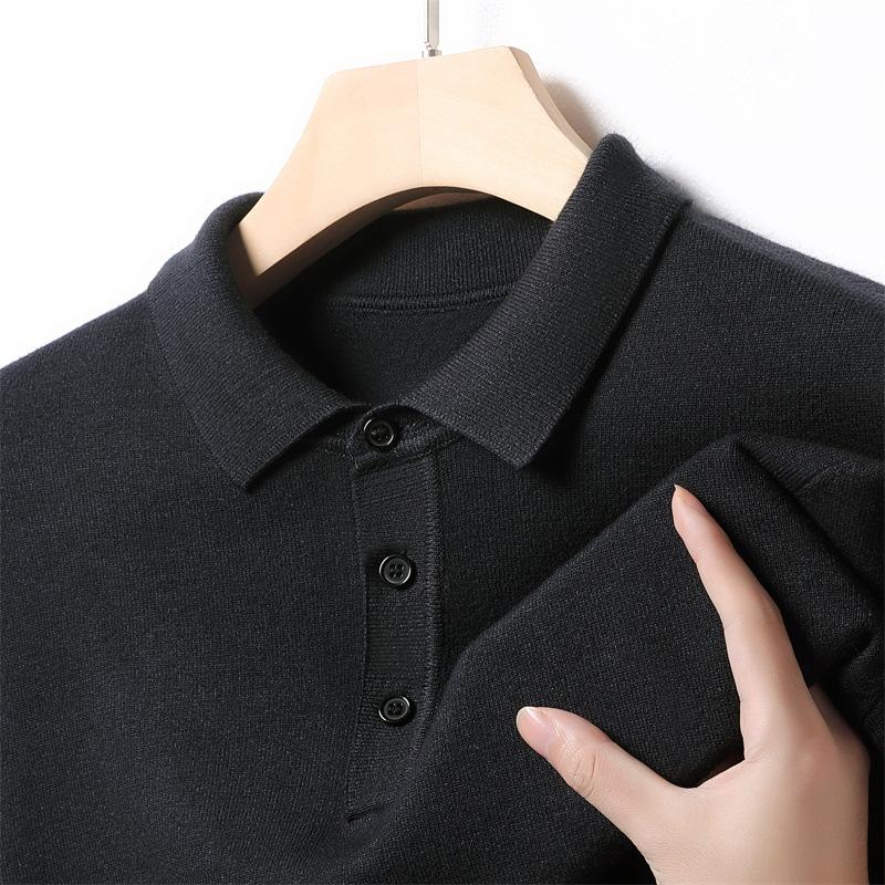 Длинный рукав с лацканами, поло, вязаный свитер, однотонная футболка, простой мужской свитер для поездок на работу