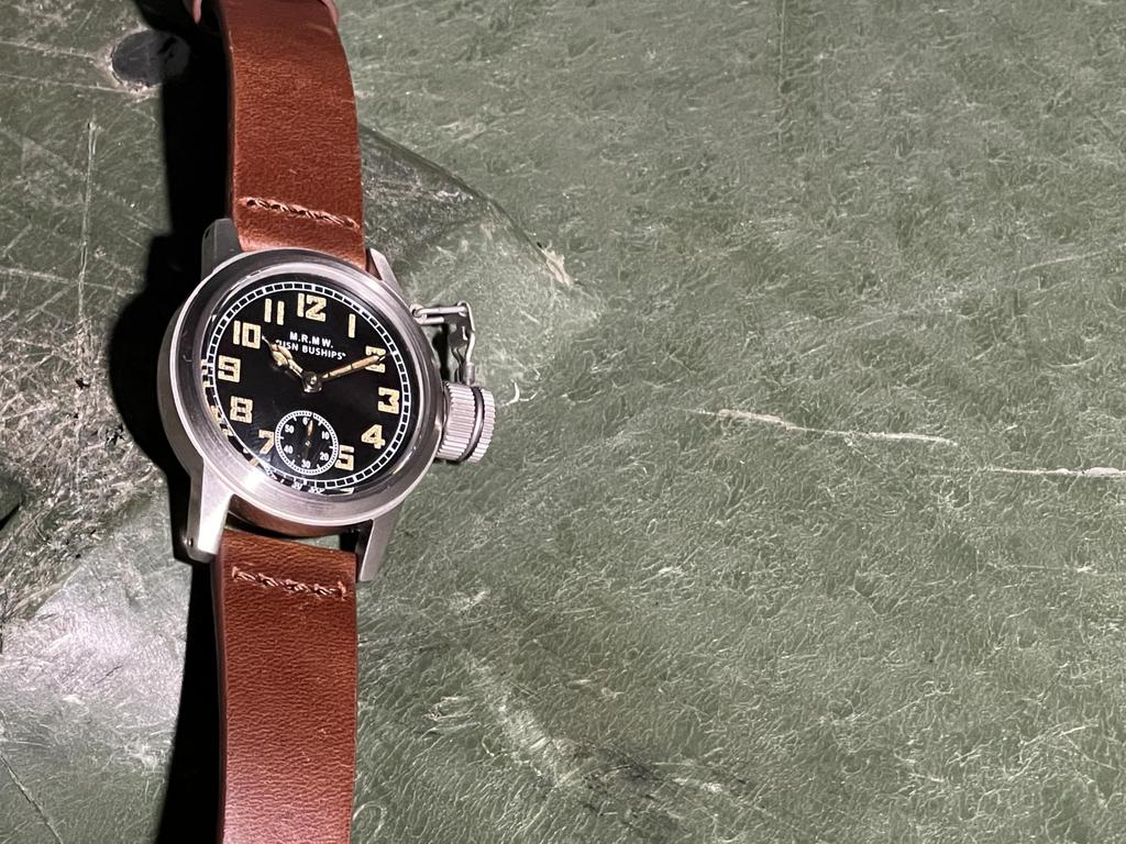 Военные корабли Маленький коричневый кожаный ремешок M.R.M.W. Мужские часы, Секундная стрелка,