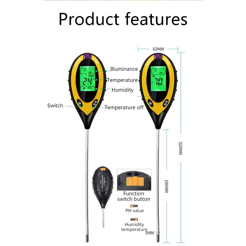 4-в-1 цифровой измеритель влажности почвы PH, измерение температуры и влажности почвы, детектор измерения солнечного света в окружающей среде