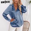 Suit Collar Color Ding Shirt for Women Satin Imitation Silk Long Sleeve Shirt for Women