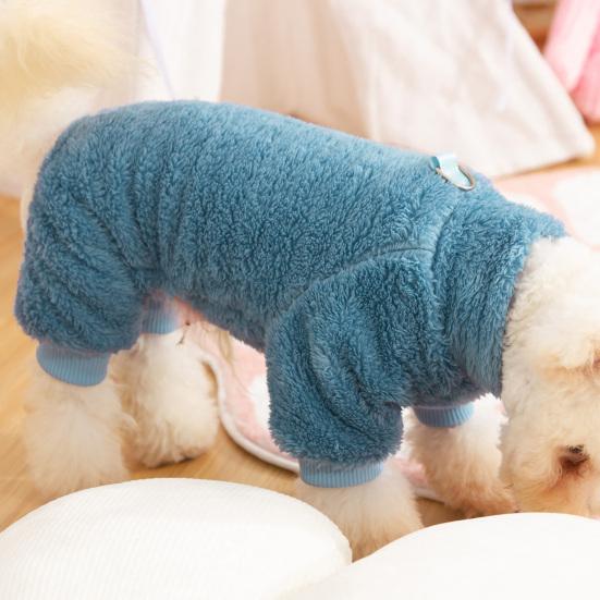 Yousheng Cozy Winter Dog Clothes with Traction Ring 4-Legged Double Sided Thick Long Plush High Collar Warm Pet Clothes