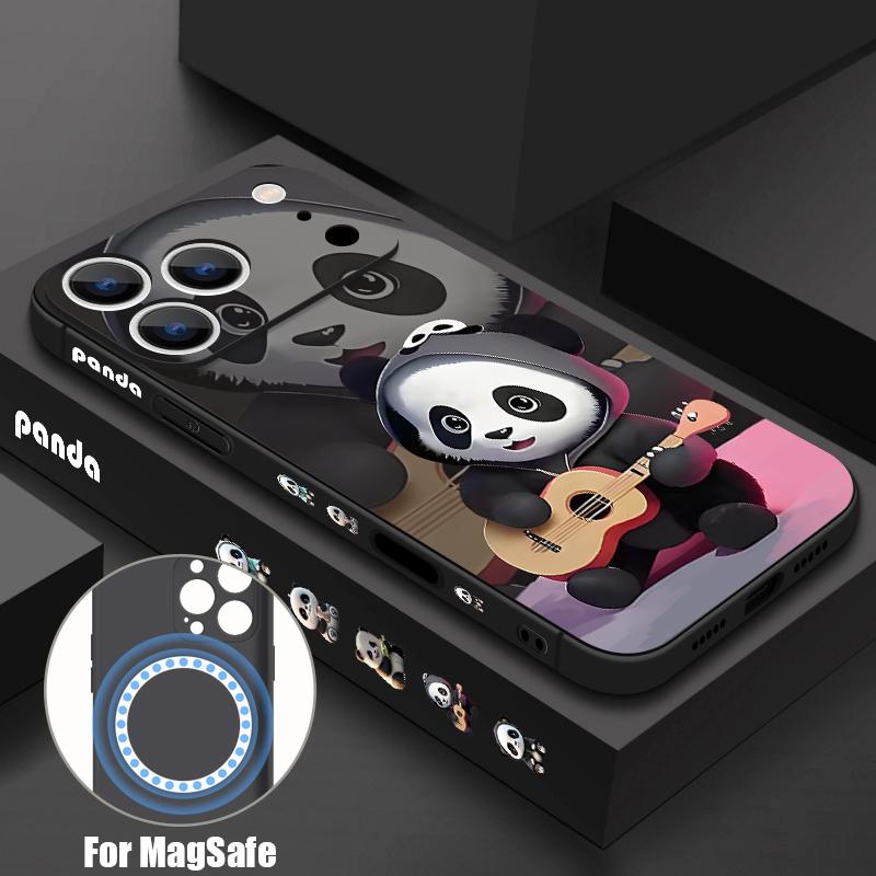 Для iPhone 17 Pro Max Чехол Играющий на гитаре Панда Магнитный Для Magsafe Силиконовая Крышка Для iPhone 16 Pro Max Funda iPhone 15 14 13 12 11 16E Air