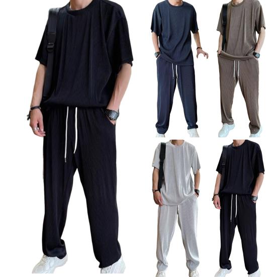 Мужские модели весна-лето плюс размер однотонная тонкая футболка с короткими рукавами + быстросохнущие брюки спортивный комплект из двух предметов