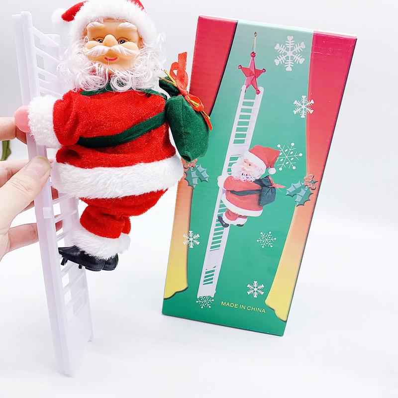 Santa Claus Climbing Chimney Electric Toy with Beads and Shaking Boot, Single/Double Ladder.