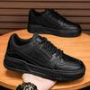 Men's Shoes Spring and Autumn Niche Design Versatile Casual Pure Black Board Shoes for Youth Sports Thick Soled Height Increasing Shoes