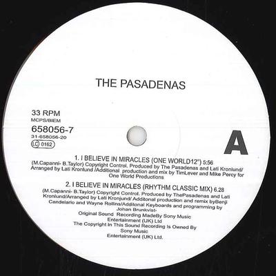 12-дюймовая пластинка PASADENAS - I Believe In Miracles 6580567 SONY 1992 UK Танцевальная и Электроника Б/У
