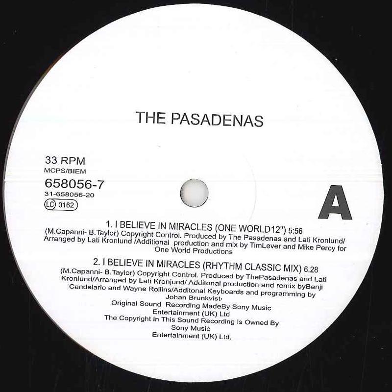 12inch Record PASADENAS - I Believe In Miracles 6580567 SONY 1992 UK Dance & Electronica Used