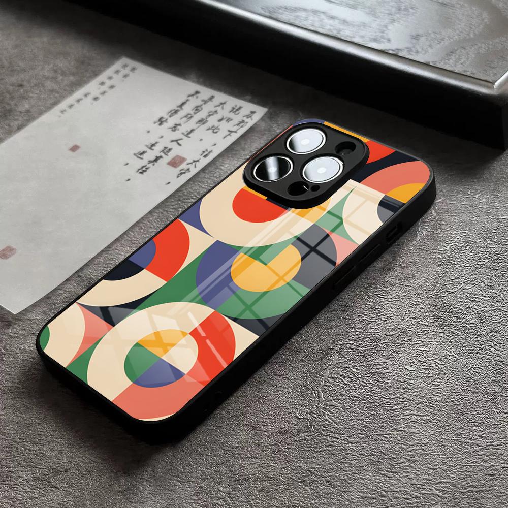 Геометрический арт-кейс в стиле Баухаус для IPhone 16 Pro Max 14 17 Air 12 15 11 13 Mini X XR XS Max SE Стеклянная крышка