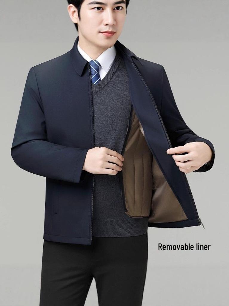 Мужская куртка из шелка и хлопка Mulberry: Не требующее глажки, теплое, в стиле business casual, осенне-зимнее пальто для папы