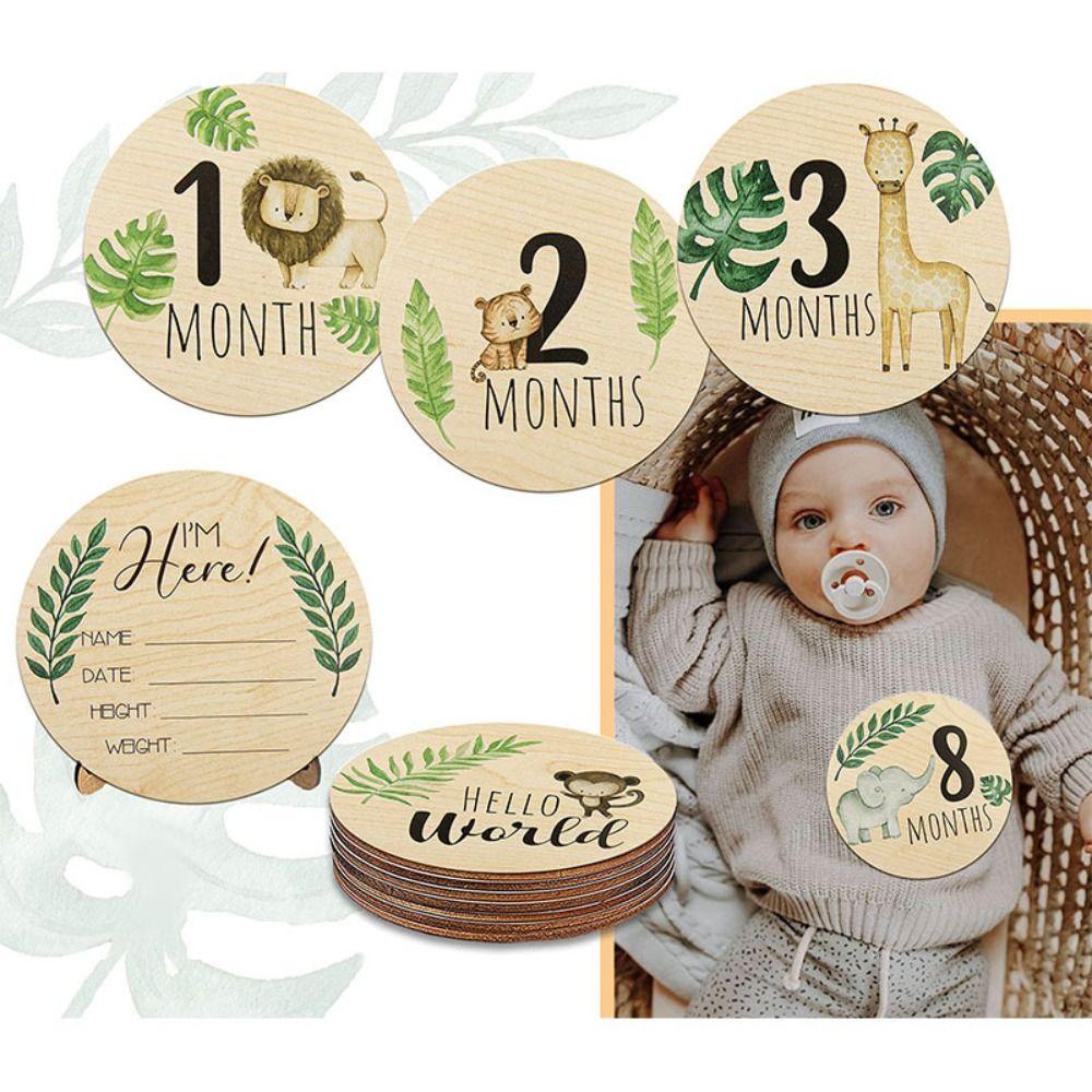 7pcs Cute Wooden Milestone Cards Jungle Animals Theme Announcement Sign  Baby