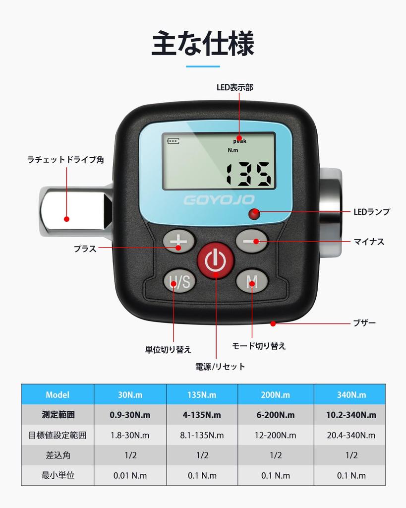 GOYOJO Digital Torque High Precision Right Left Digital Torque 2 4 Motorcycle Japanese Instruction Manual Measurement Range Meter, ±2% / ±2.5,