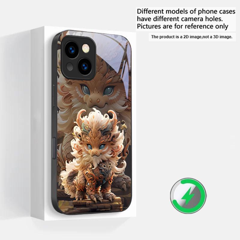 Кирин с развевающимися волосами Подходит для iPhone 16E 17 Pro Max 15 Pro 14 13 Plus 12 mini 11 16 Air 17Pro Магнитный Стеклянный Чехол для Телефона