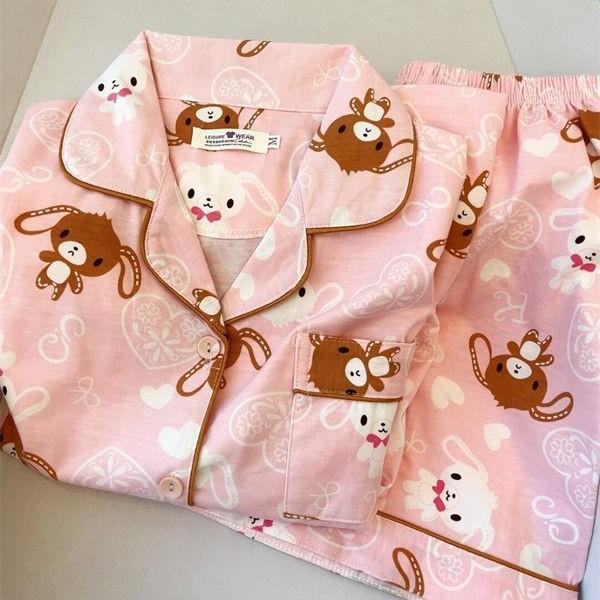 Summer pink full print dessert rabbit pajamas women's summer short-sleeved shorts cardigan set girl princess style loungewear