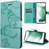Case - BOOLING - for Samsung Galaxy S22 - Synthetic Leather - Green - Butterfly Pattern