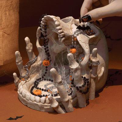 Multifunctional Skeleton Head Jewelry Holder Resin Spooky Skull Head Bowl Bedroom