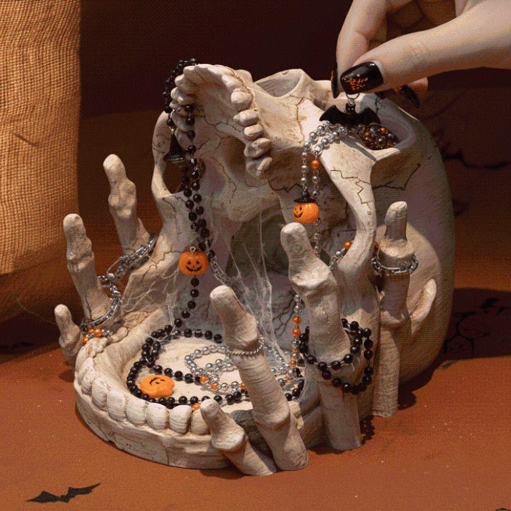 Multifunctional Skeleton Head Jewelry Holder Resin Spooky Skull Head Bowl Bedroom