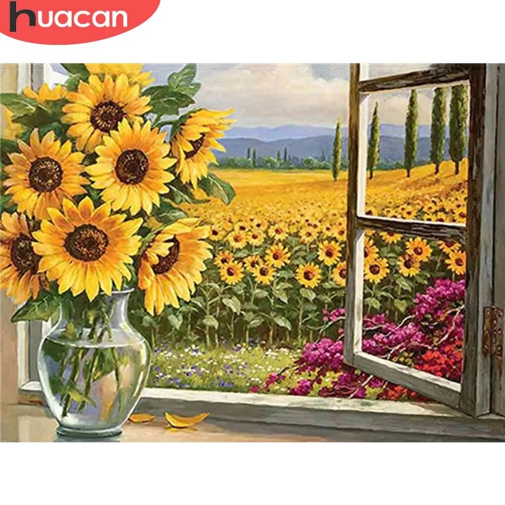 Huacan Diamond Painting 5d Sunflower DIY Mosaic Vase Full Square/Round Diamond Embroidery Flower Home Decor Craft Kit