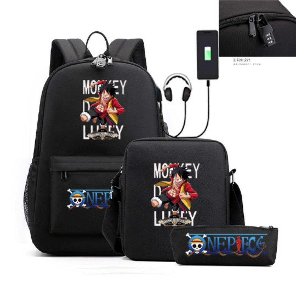 Riman ONE PIECE USB кодовый замок рюкзак студенческий школьный рюкзак сумка через плечо пенал набор из трех предметов для мужчин и женщин