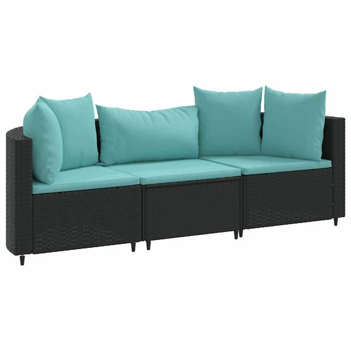 VidaXL Garden Lounge Set 3 Pcs with Cushions Black Wicker, Outdoor Sofa Set, Garden Corner Sofa, 3308452