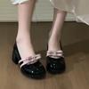 Mary Jane Shoes Women's Sweet Wind Bow Shallow Mouth One Pedal Thick Heel Super Fire Beautiful Single Shoes
