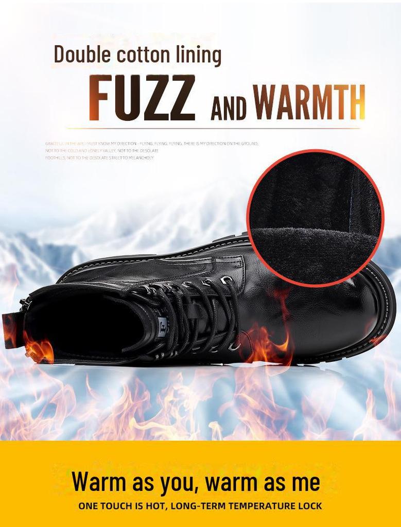 Men's Black High-Top Martin Boots - British Style Casual Motorcycle Leather Footwear for Autumn and Winter.