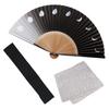 Fan Fan Set with Moon Black [Osaka Choseido] Fan, Men's, Fashionable, Business, Bag, Holder, Handkerchief, Age,