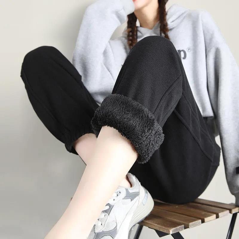 Зимние модные шаровары с эластичной резинкой на талии, утепленные спортивные штаны, теплые флисовые женские брюки