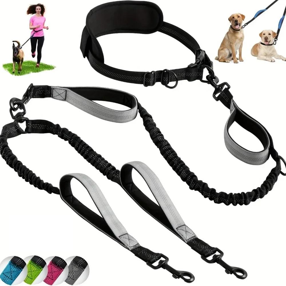 Reflective Double Dog Leash With Thickened Handles Medium-sized Large Dog Training Jogging And Running Pet Supplies Pet Leash