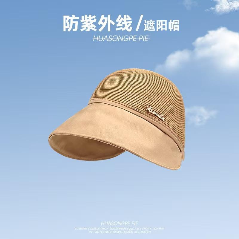 UV protection sun hat women's big eaves foldable sunshade ponytail travel straw hat outdoor fashion sunscreen hat