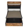 Bed Frame 90 x 200 with Hydraulic Lift Mechanism, USB, Upholstered Headboard, Retro Wood and Metal Design, Hidden Storage Layer Single Bed Black