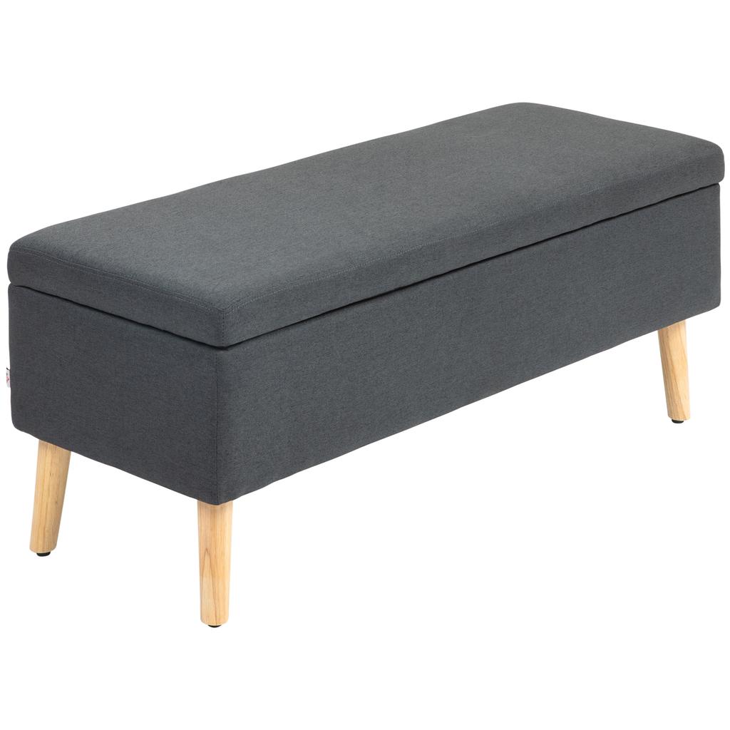 Upholstered Bench with Storage, Bed Bench in Linen Look, Rubberwood, 110 x 39 x 45 cm, Dark Grey